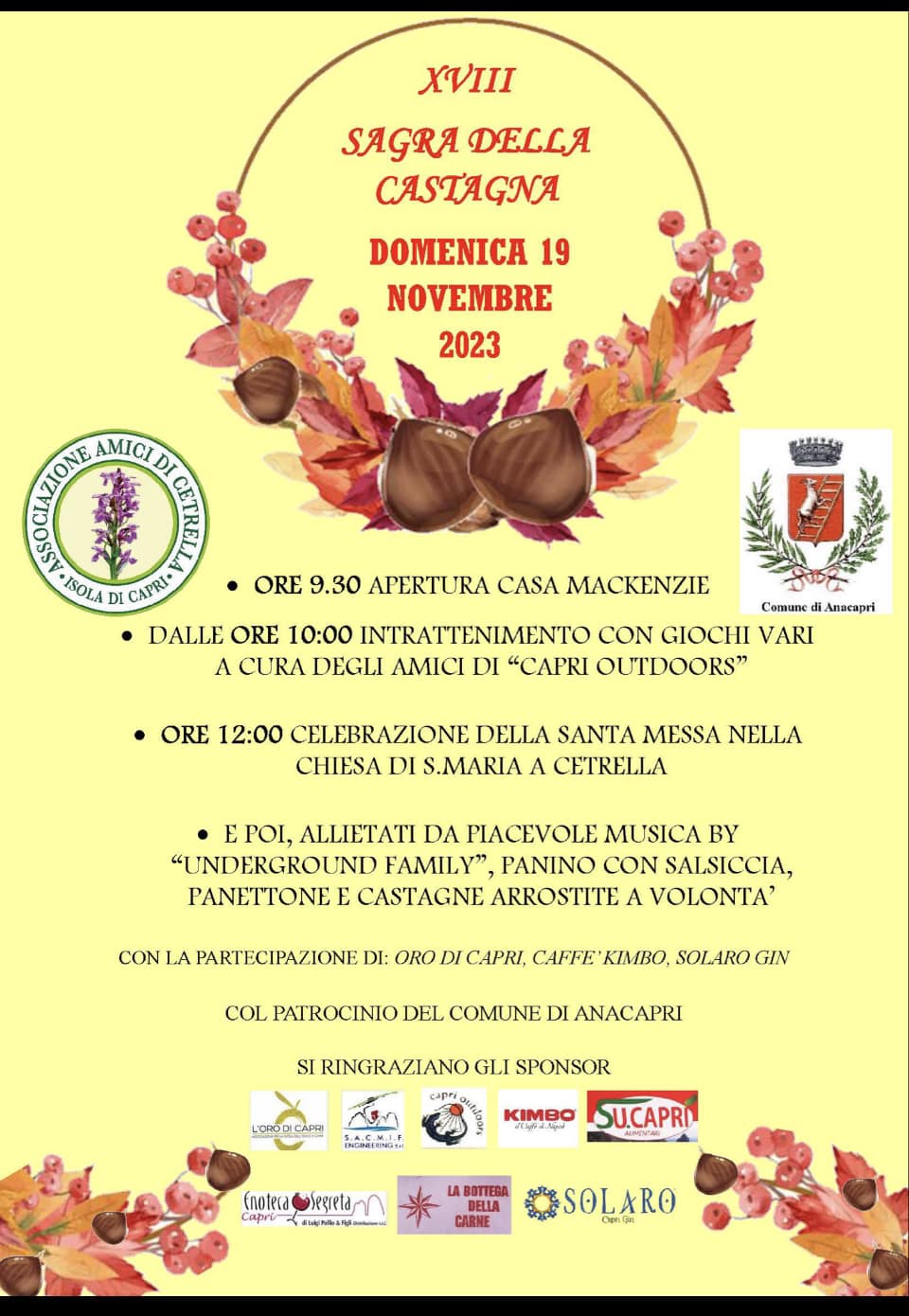 Confermata la sagra della castagna ad Anacapri: ecco la locandina con il programma completo