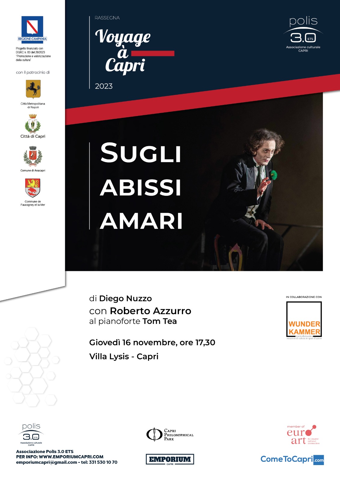 Rassegna culturale dell’associazione Polis 3.0 “Voyage à Capri”: omaggio a Fersen con lo spettacolo “Sugli abissi amari”