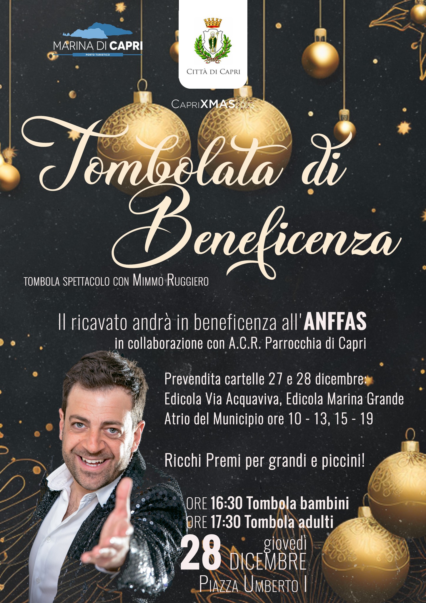 Tombolata spettacolo di beneficenza a Capri: doppio appuntamento per bambini e per adulti