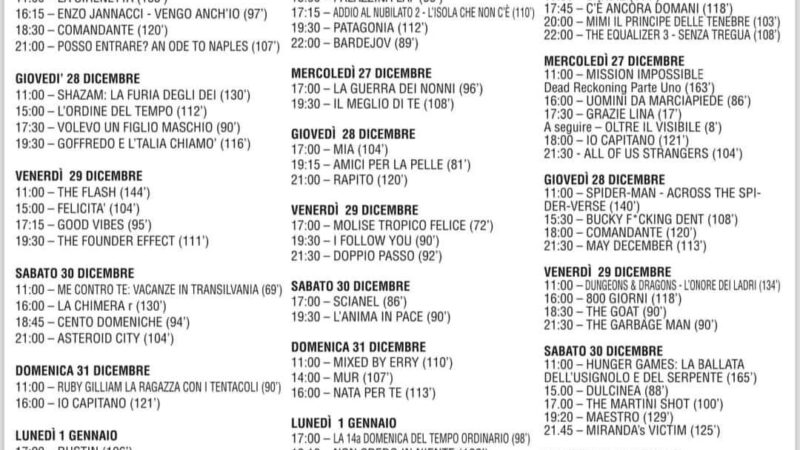 “Capri, Hollywood”: il programma dei film dal 26 dicembre al 2 gennaio