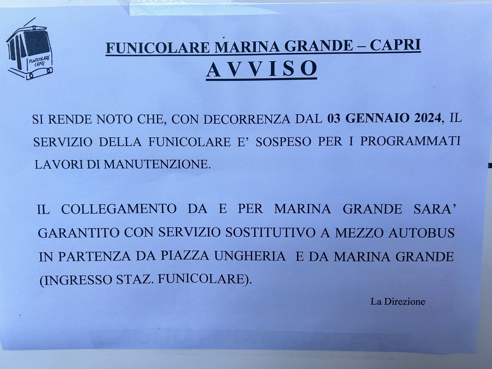 La funicolare sospende il servizio come tutti gli anni: ecco l’avviso alle biglietterie