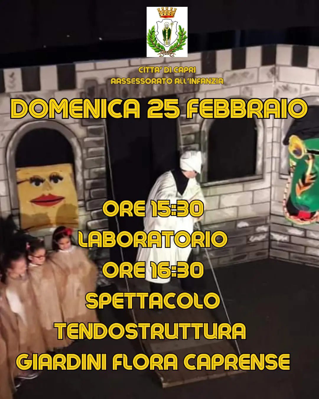 Laboratorio creativo e spettacolo: pomeriggio per i bambini alla tendostruttura nella flora caprense