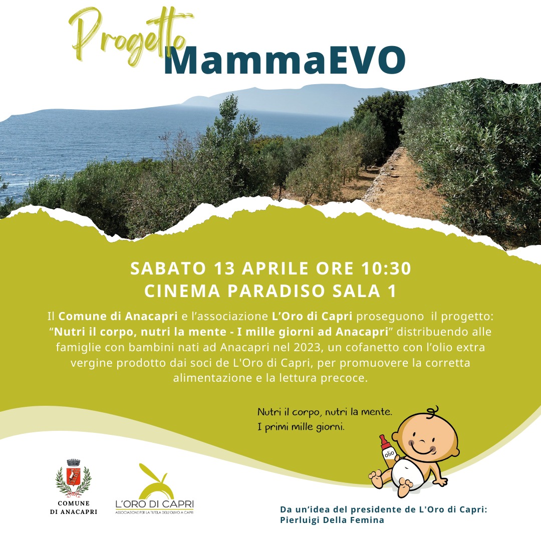 Progetto “Mamma Evo”, regala salute fin dai primi passi: evento ad Anacapri per promuovere l’alimentazione sana
