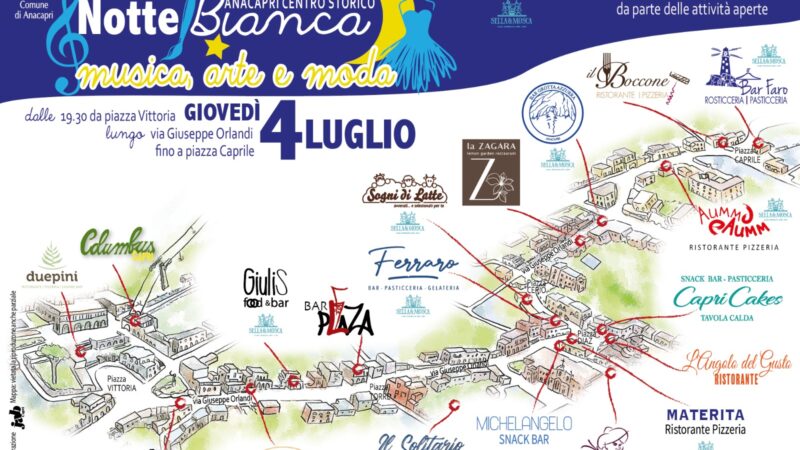 Quinta edizione della Notte Bianca del centro storico di Anacapri: il programma e il percorso