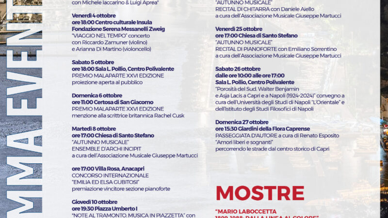 Eventi, spettacoli, mostre: il programma di ottobre a Capri