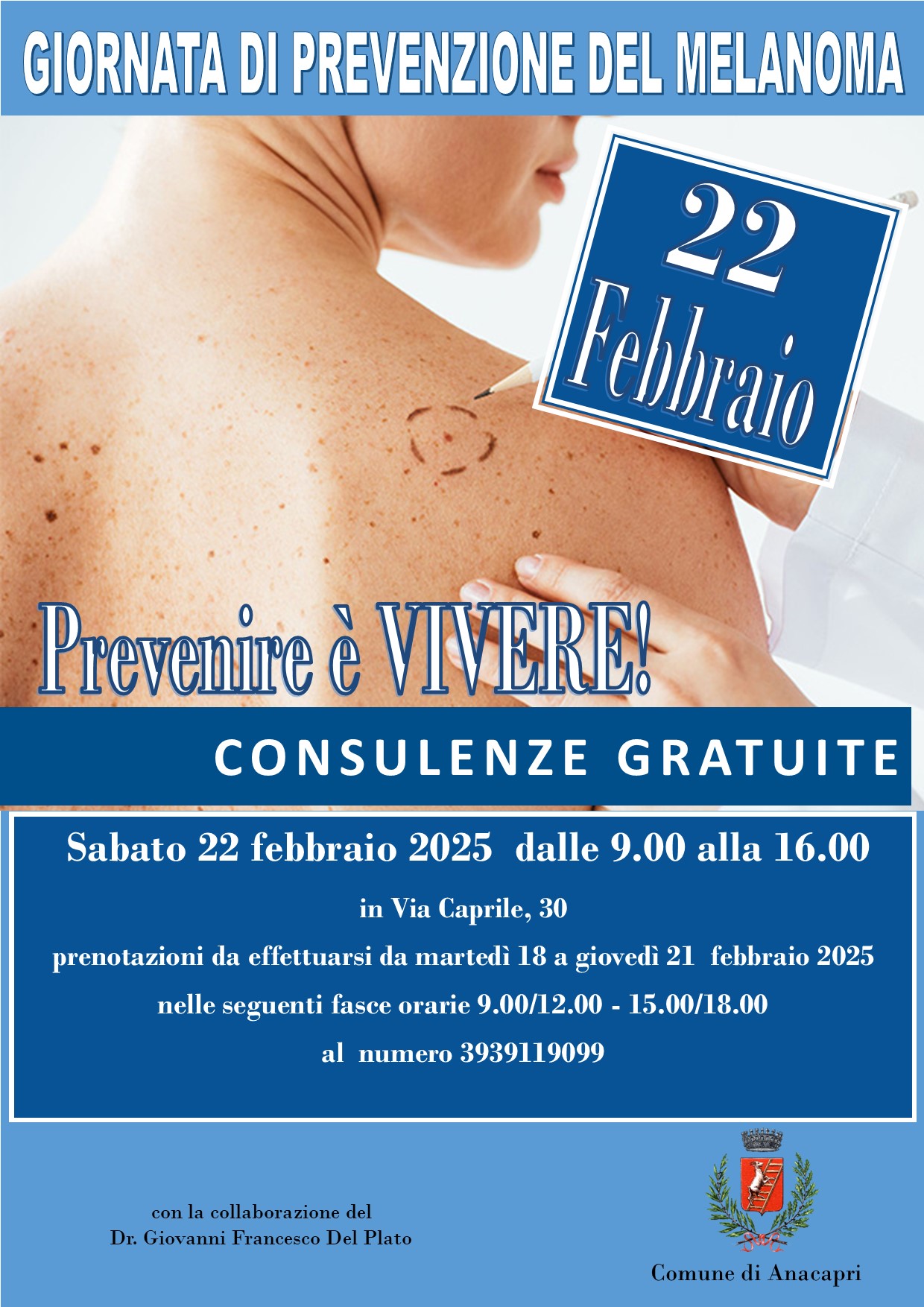 Giornata di prevenzione del melanoma, consulenze gratuite ad Anacapri