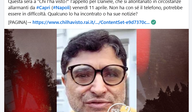 Il mistero di Daniele Vuotto: appello in tv lanciato anche dalla trasmissione “Chi l’ha visto?”