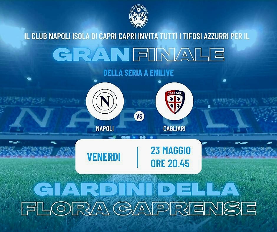 Maxischermo nei giardini della flora caprense per la partita Napoli-Cagliari