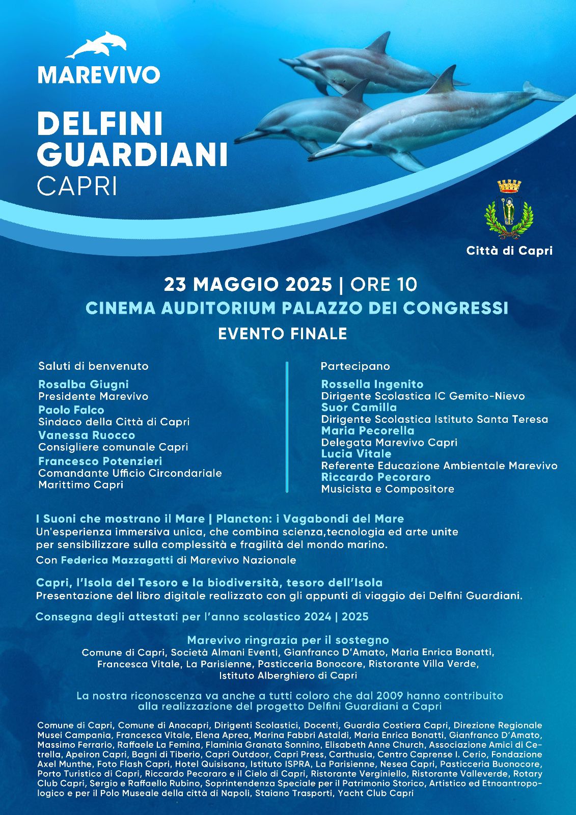 Delfini Guardiani di Marevivo, venerdì l’evento finale