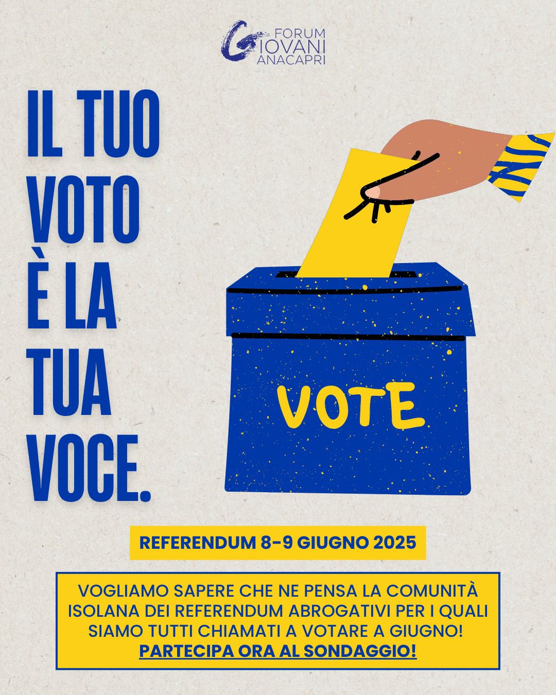 Referendum abrogativi dell’8 e 9 giugno: cosa ne pensa la comunità isolana? Il Forum dei Giovani lancia un questionario