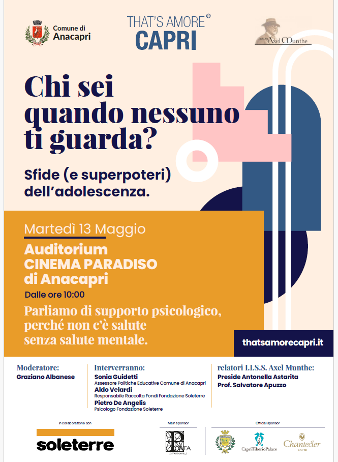 Ascolto e sostegno per i giovani dell’isola di Capri: incontro promosso da That’s Amore e Fondazione Soleterre