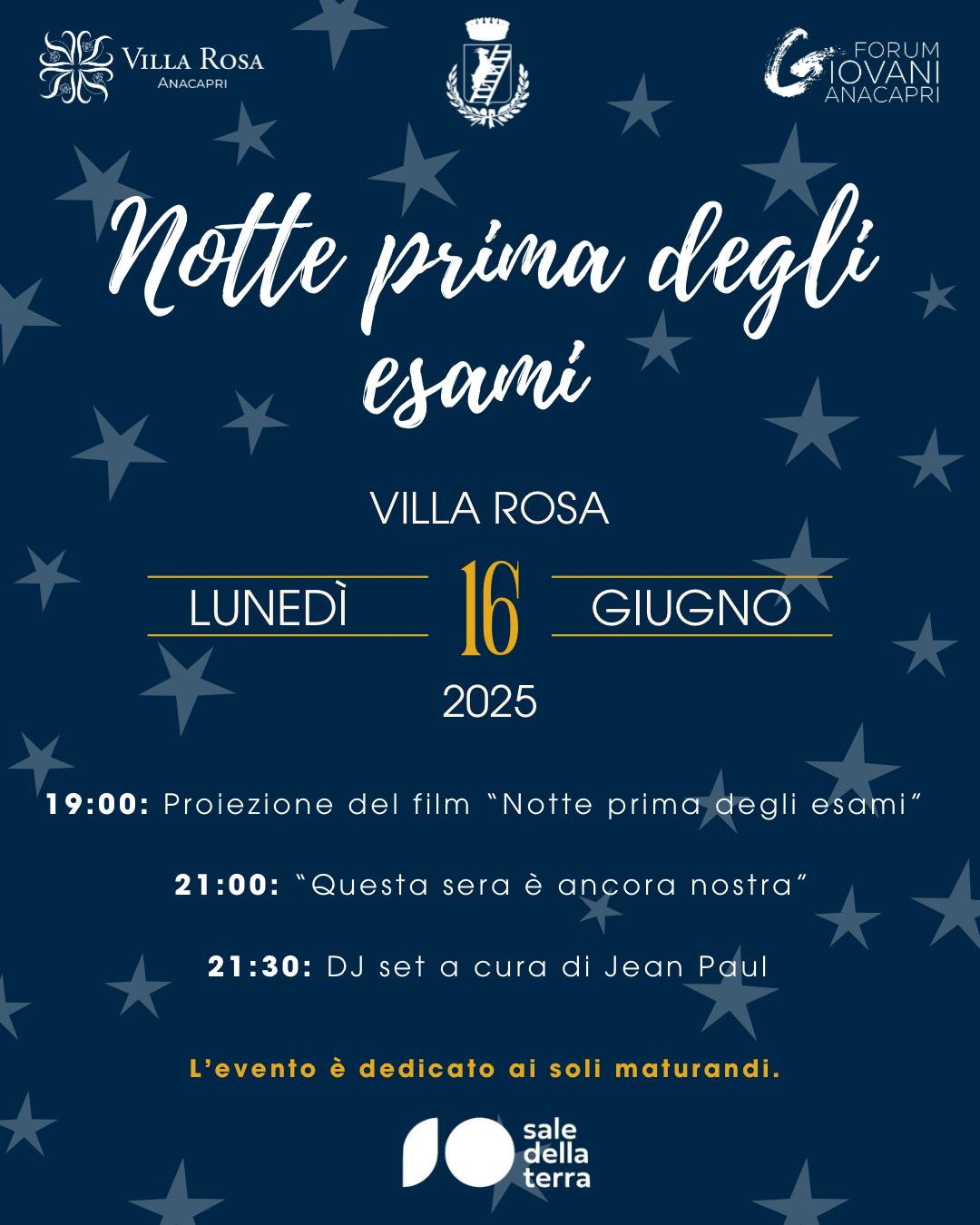 Notte prima degli esami, serata ad Anacapri a Villa Rosa per i ragazzi che si preparano ad affrontare la maturità