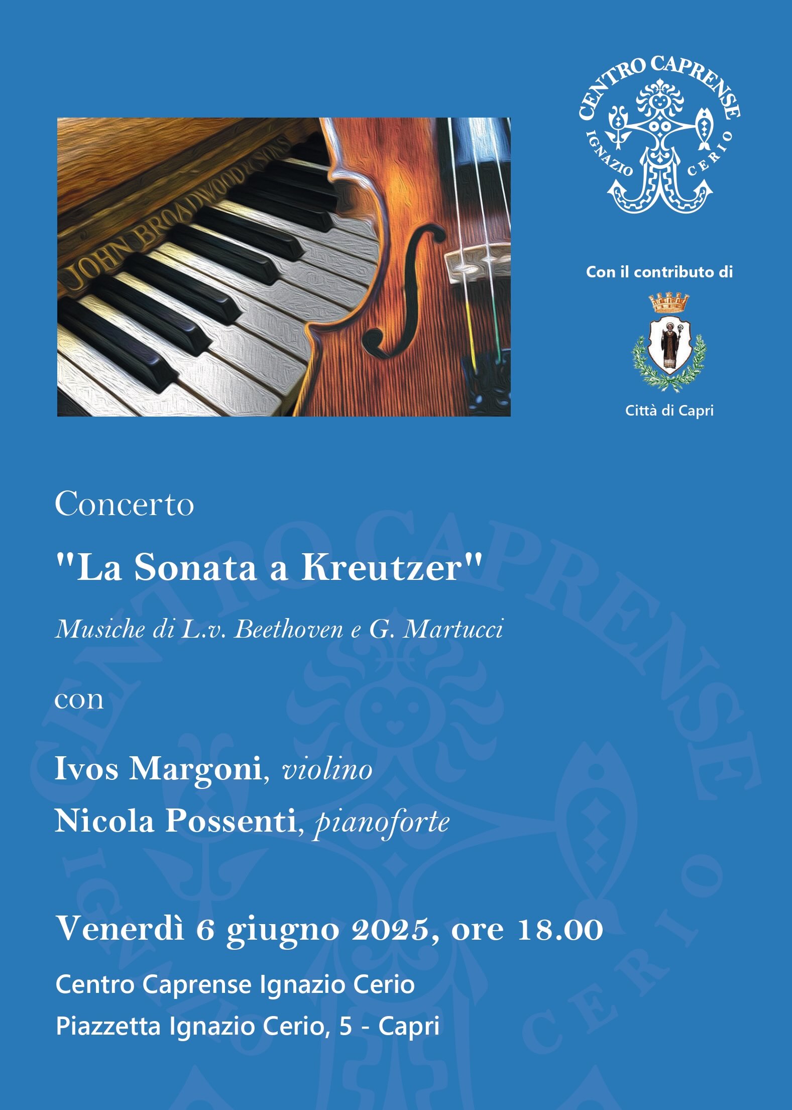 “La Sonata a Kreutzer”: Ivos Margoni (violino) e Nicola Possenti (pianoforte) al Centro Caprense