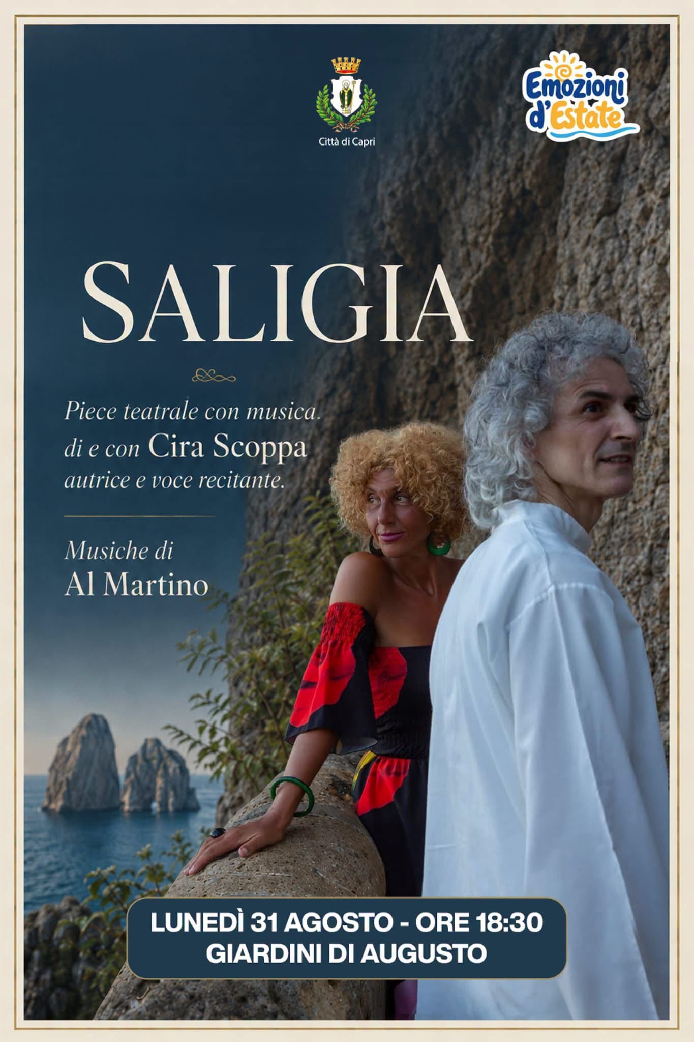 Cira Scoppa con Al Martino protagonista di “Saligia” a Capri ai Giardini di Augusto
