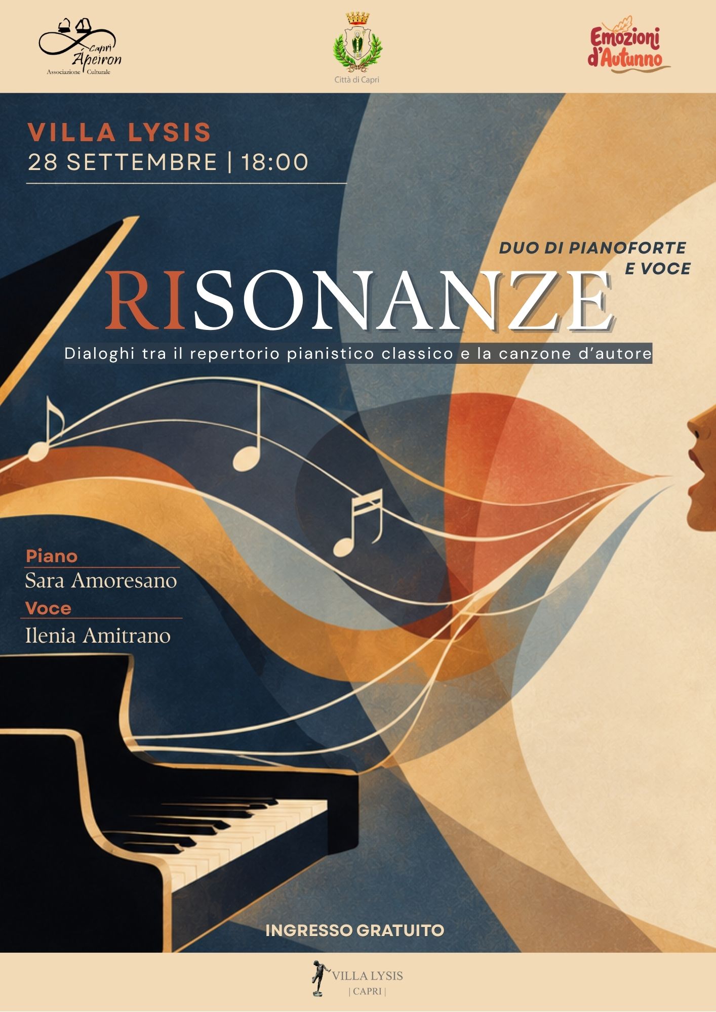 Risonanze, duo di pianoforte e voce a Villa Lysis