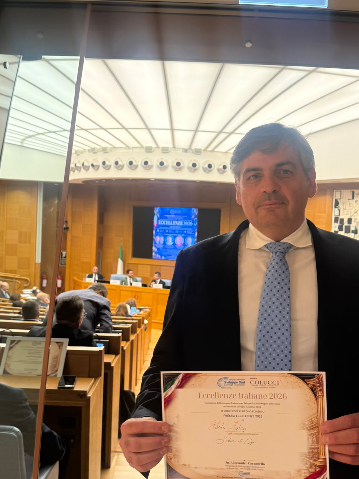 Premio Eccellenze Italiane 2026 alle amministrazioni virtuose: premiato il sindaco di Capri Falco, cerimonia a Montecitorio