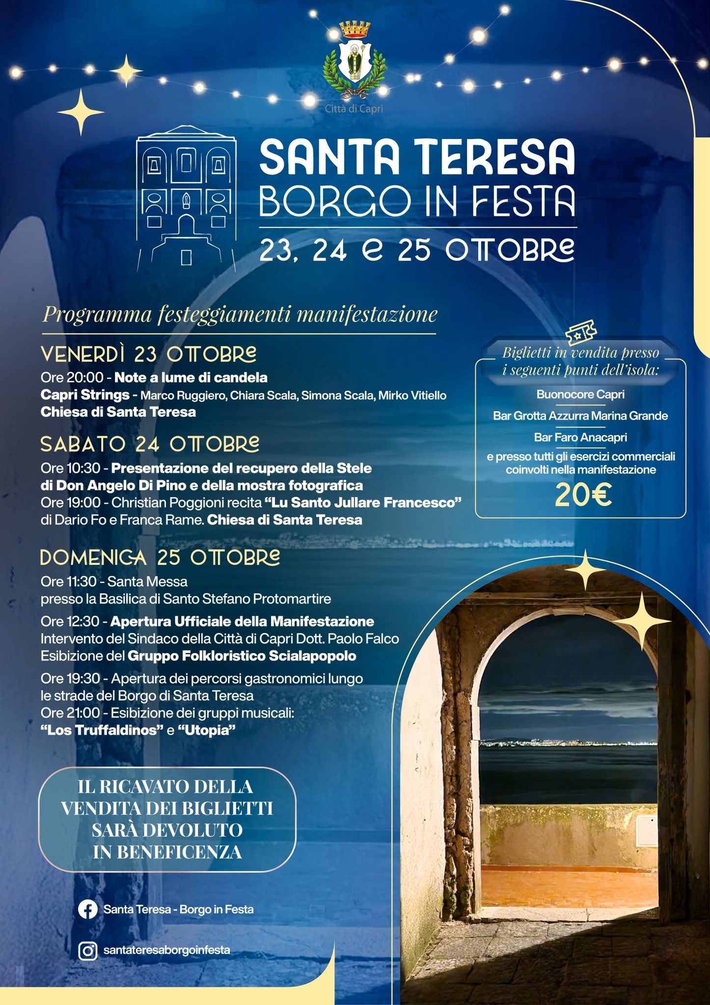Il programma di “Santa Teresa – Borgo in Festa”: tre giorni a Capri fra tradizioni e solidarietà