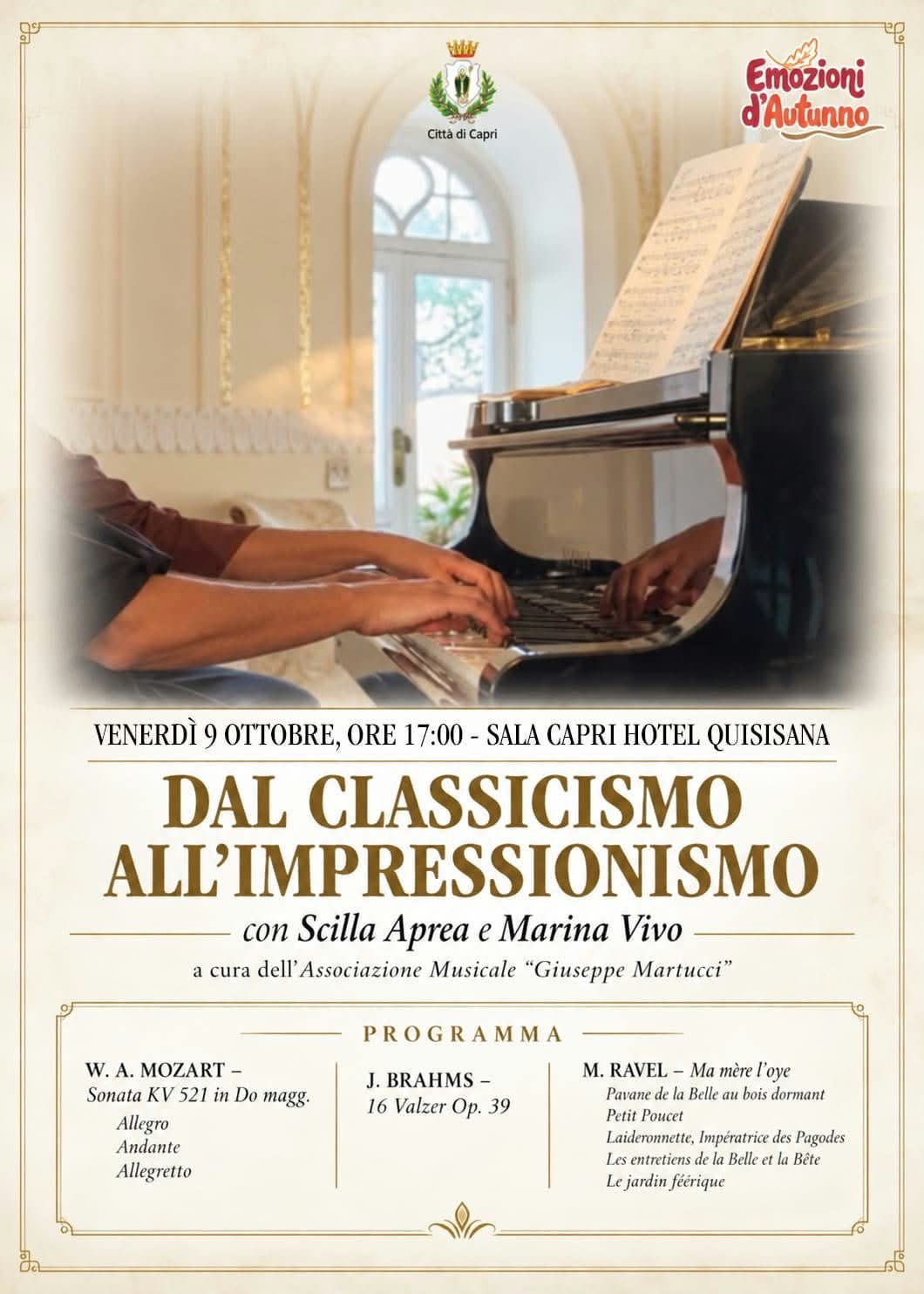 Dal classicismo all’impressionismo: concerto a Capri con Scilla Aprea e Marina Vivo